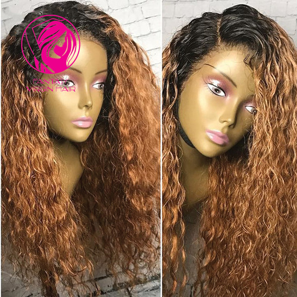 Fantasy Virgin Hair 150% Density Lace Front Human Hair Wigs Pre Plucked Hairline Side Part Ombre Curly Wigs with Baby Hair