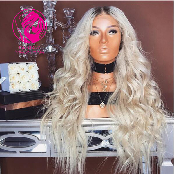 Fantasy 150/180% Full Lace Human Hair Wigs Ombre 1B/613 Dark Roots Remy Hair Loose Wave Full Lace Wigs With Baby Hair