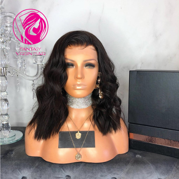 Fantasy Free Style 360 Lace Frontal Human Hair Wigs Short Wavy Wigs for Women Remy Hair Natural Black Pre Plucked with Baby Hair