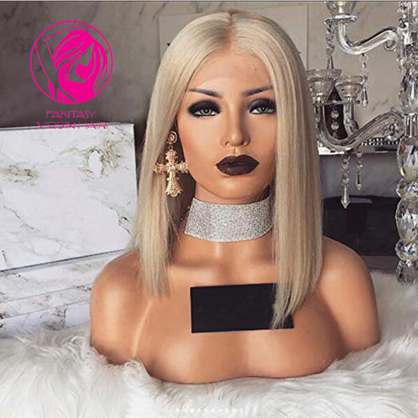 Fantasy Platinum Blonde Bob Human Hair Wig Straight Brazilian Full Lace Wigs with Baby Hair Pre Plucked Remy Hair 130%/150%