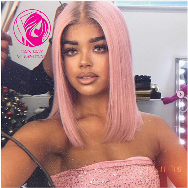 Fantasy Short Bob Human Hair Ombre Pink Full Lace Wigs 150% For Black Women Brazilian Straight Bob Wig Pre Plucked Remy Hair