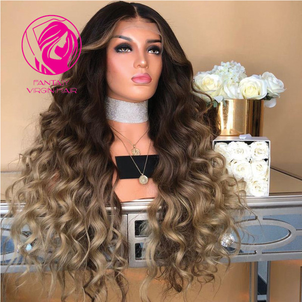 Fantasy 200% 250% Density Gradual Black and Brown Full Lace Human Hair Wigs Remy Hair Pre Plucked Pretty Wave Wig with Baby Hair