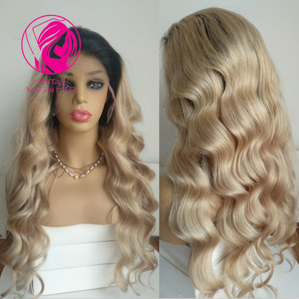 Fantasy 180% 200% Thick High Density Lace Front Wig Ombre Light Blonde Brazilian Wavy Remy Hair 13x4 Human Hair Wig with Baby Hair