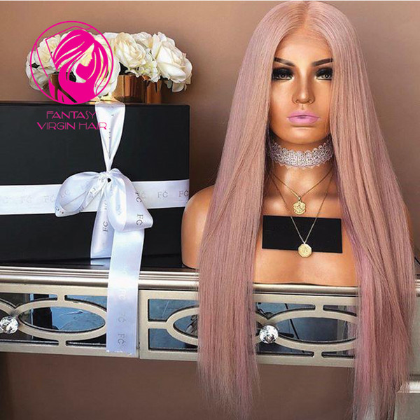 Fantasy Light Pink Long Straight Hair Lace Front Human Hair Wigs 13*4 Middle Part Pre Plucked Lace Wig With Baby Hair