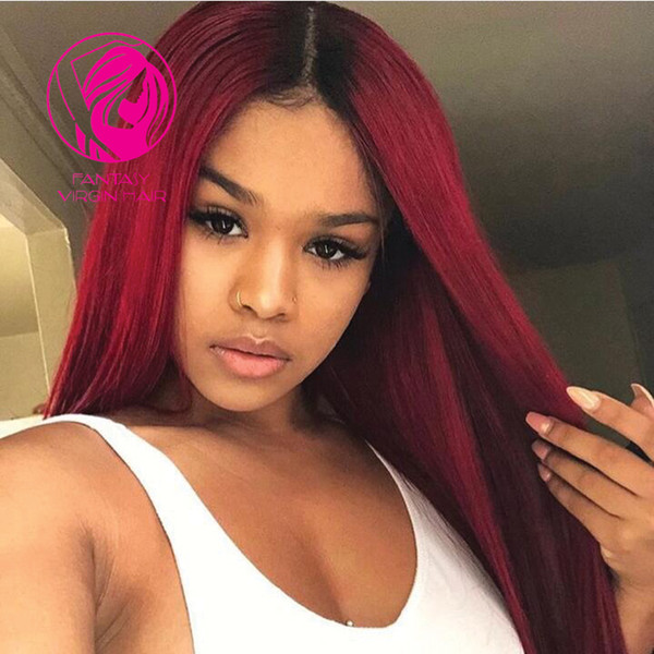 Fantasy Red Color Human Real Hair Full lace Wig Ombre Color Brazilian Straight Remy Hair Full Lace Wig Natural Hairline Baby Hairs