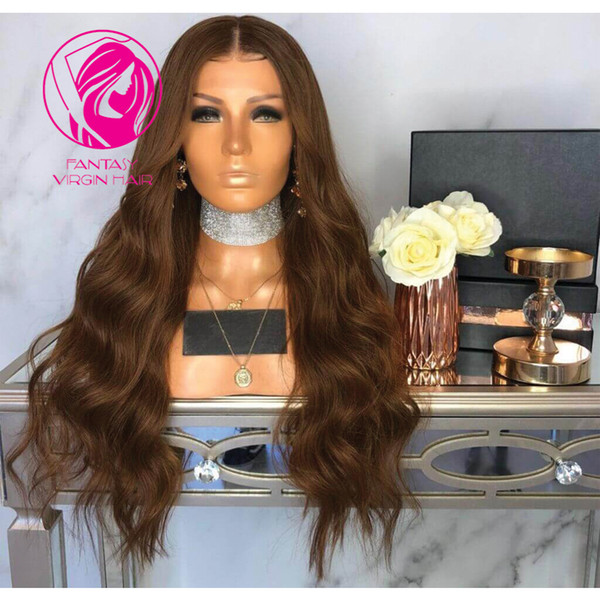 Fantasy 150% Brown Body Wave Human Hair Full Lace Wigs Middle Part Pre Plucked Brazilian Remy Hair Wig With Baby Hair