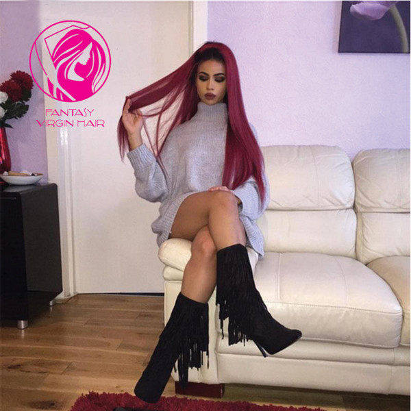 Fantasy Silky Straight Burgundy 1B/99J Lace Front Wig Human Hair Wigs Brazilian Remy Glueless Lace Front Wig for Women