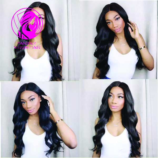 Fantasy Virgin Hair 130% Density Pre Plucked Brazilian Human Hair Lace Front Wigs For Black Women Middle Parting Body Wave Lace Front Wigs