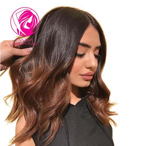 Fantasy 1B/30 Short Wave Lace Front Human Hair Wigs Ombre Color Dark Roots Pre Plucked Brazilian Virgin Hair Full Lace Wigs