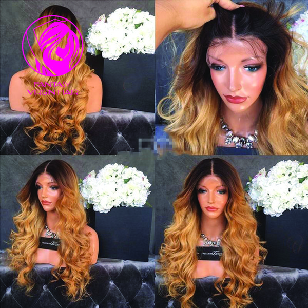 Fantasy Virgin Hair 150% Density Brazilian Ombre Body Wavy Lace Front Human Hair Wigs Two Tone Pre Plucked Lace Front Wigs