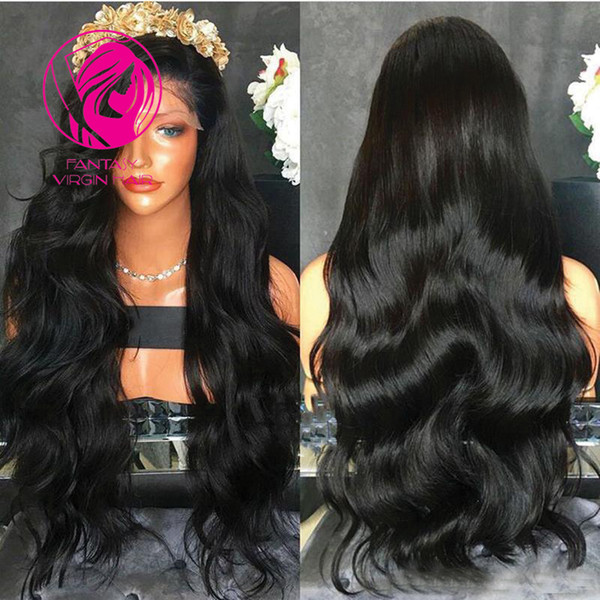 Fantasy 180% Long Wave Lace Front Human Hair Wigs with Baby Hair Natural Black Pre Plucked Lace Front Wig For Black Women