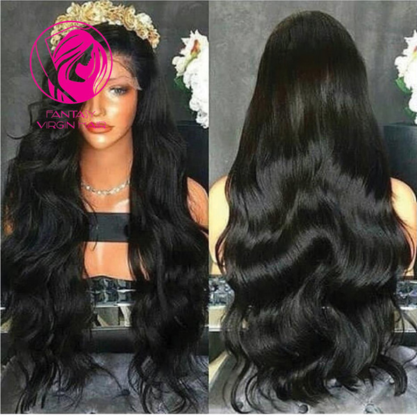 Fantasy Thick Density Long Wave Lace Front Human Hair Wigs with Baby Hair Natural Black 13*4 Lace Front Wig For Black Women