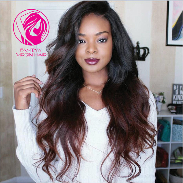 Fantasy 150% Density Auburn Two Tone Natural Wave Lace Front Human Hair Wigs with Baby Hair Remy Hair Pre Plucked Lace Front Wig