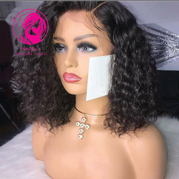 Fantasy 13x6 Short Bob Lace Front Wigs Human Hair Curly Brazilian Remy Hair Pre Plucked Baby Hairs For Women Long Deep Side Part