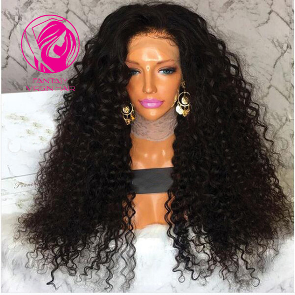 Fantasy 200% 250% Thick Density Lace Front Human Hair Wigs Natural Black Kinky Curly Pre Plucked Free Style Brazilian Remy Hair Wigs