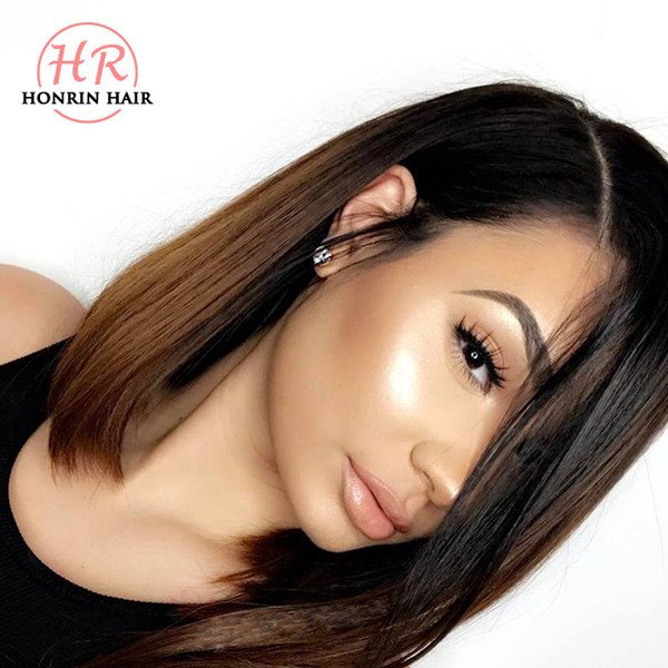 Honrin Hair Full Lace Wig Short Bob Ombre Color 360 Lace Wig Pre Plucked Peruvian Virgin Human Hair Bleached Knots Lace Front Wig