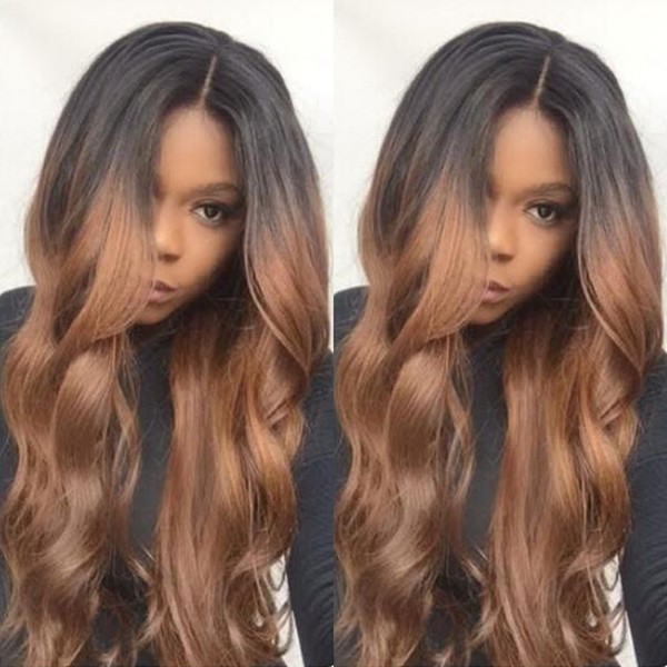 Full Lace Human Hair Wig Ombre Two Tone Wavy Pre-plucked Hairline 360 Lace Wig Brazilian Virgin Hair With Baby Hair Lace Front Wig