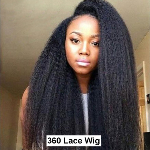 Human Hair Lace Wig 360 Lace Wig kinky Straight Malaysian Virgin Hair 130% Density Pre-plucked Hairline With Baby Hair Glueless