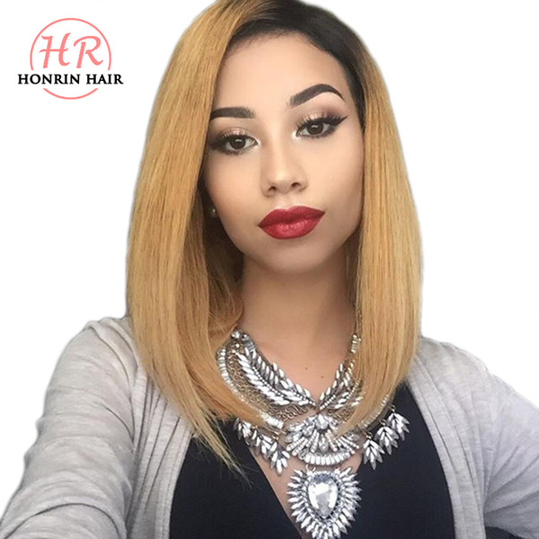 Honrin Hair 360 Lace Wig Ombre T1b/27 Bob Full Lace Wig Brazilian Virgin Human Hair Pre Plucked Bleached Knots With Baby Hair