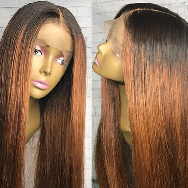 Full Lace Human Hair Wig Ombre Color Silky Straight 360 Lace Wig Pre-plucked Hairline Brazilian Virgin Hair With Baby Hair Lace Front Wig