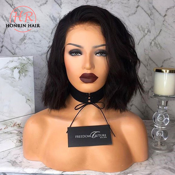 Honrin Hair Natural Wave 360 Lace Wig Bob Wavy Pre Plucked Bleached Knots Brazilian Virgin Human Hair 150% Density With Baby Hair