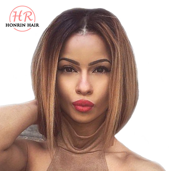 Honrin Hair 360 Lace Wig Ombre Color Short Bob Pre Plucked Hairline Brazilian Virgin Human Hair Bleached Knots 150% Density With Baby Hair