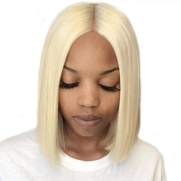 100% Human Hair #613 Blonde Short Bob Straight Lace Wigs Brazilian Remy Human Hair Pre plucked Hairline Honey Blonde Remy Hair HCDIVA