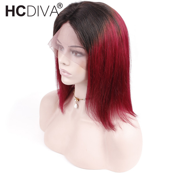 Ombre 1B/BUG Bob Wigs 13X4 Lace Front Human Hair Wigs for Black Women T1B/Burgundy Brazilian Straight Remy Hair Short Bob Wigs HCDIVA Wig