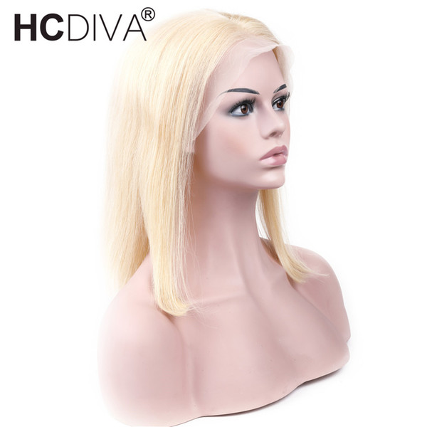 100% Human Hair Wigs #613 Blonde Short Bob Straight Lace Wigs Peruvian Remy Human Hair Pre plucked Hairline Honey Blonde Remy Hair HCDIVA