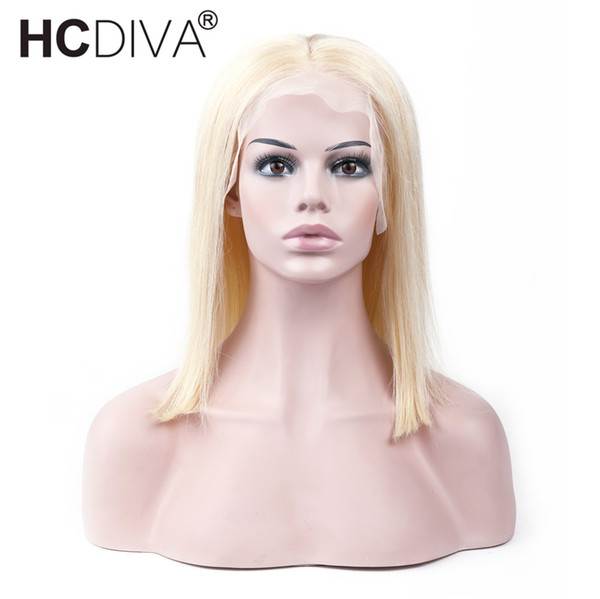 100% Human Hair Wigs #613 Blonde Short Bob Straight Lace Wigs Peruvian Remy Human Hair Pre plucked Hairline Honey Blonde Remy Hair HCDIVA