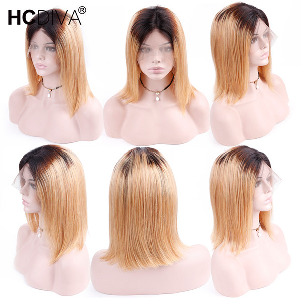 Ombre 1B/27 Bob Wigs Lace Front Human Hair Wigs for Black Women Brazilian Straight Remy Hair Short Bob Wigs Pre Plucked With Baby Hair