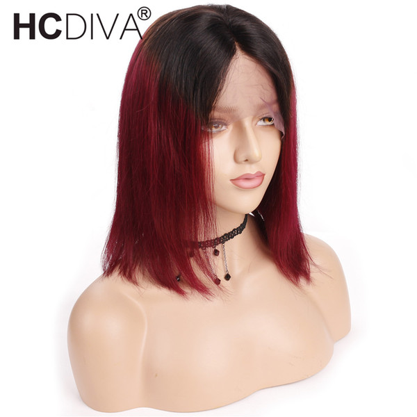 Ombre 1B/BUG Bob Wigs 13X4 Lace Front Human Hair Wigs for Black Women T1B/Burgundy Brazilian Straight Remy Hair Short Bob Wigs HCDIVA Wig