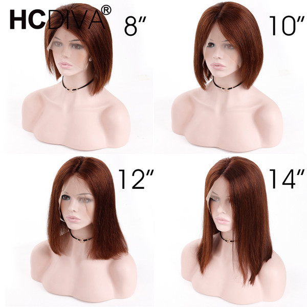 Brazilian Remy Hair Lace Front Human Hair Wigs For Black Women Natural Black Color 1 #4 #613 Short Bob Wigs Pre Plucked 130% Density HCDIVA