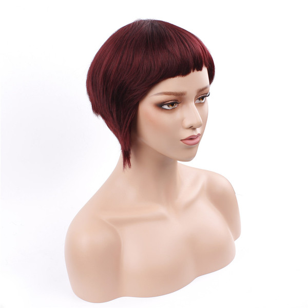 Short Straight Wig Color 99J Human Hair Wigs With Baby Hair Straight Brazilian Virgin Hair Short Wigs 6 inch