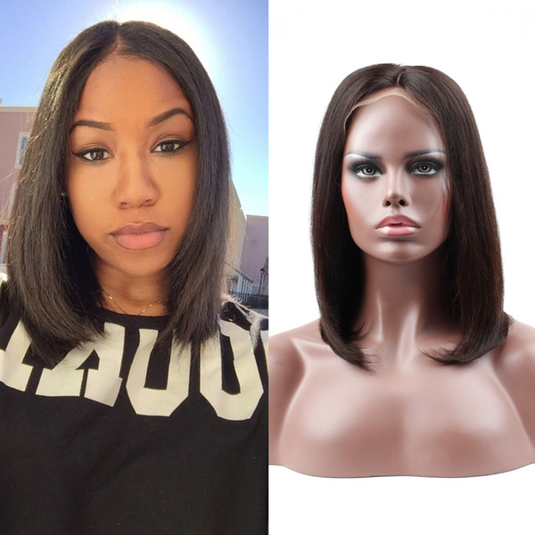 Lace Front Human Hair Wigs Pre Plucked Straight Full End Brazilian Remy Hair Short Bob Wigs Bleached Knots