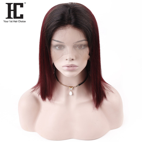 Short Human Hair Bob Wigs For Women Ombre 1B/99j Remy Brazilian Lace Front Human Hair Wigs Plucked With Baby Hair Hc Product