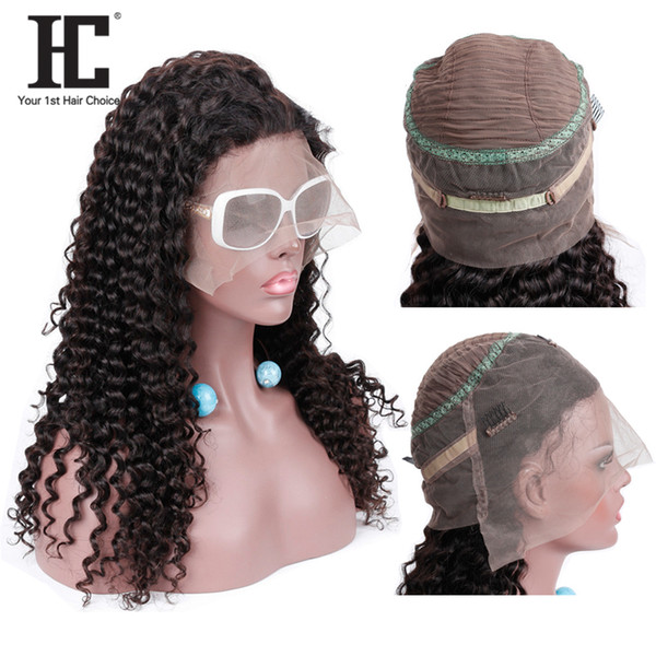 HC Hair Brazilian 360 Lace Frontal Wigs Deep Wave Remy Human Hair Wig 150 Density With Baby Hair Mwdium Brown Lace