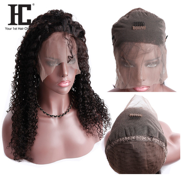 HC Hair Brazilian 150 Density 360 Lace Frontal Wigs Kinky Curly Remy Human Hair Wigs With Natural Headline Bleached Knots Free Shiipping