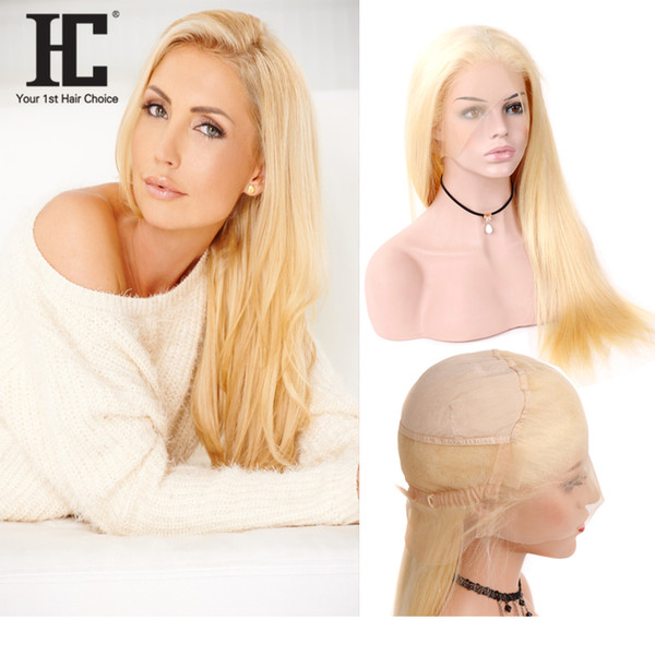 HC Hair Blonde 613 Color Brazilian Remy Human Hair Full Lace Wigs Straight Hair Lace Wig With Natural Headline