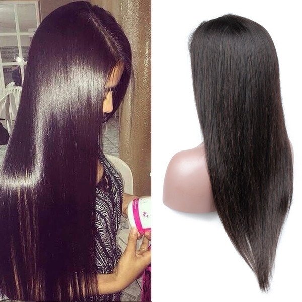 130% Density Brazilian Straight Virgin Human Hair Lace Front Wigs With Baby Hair Natural Color 