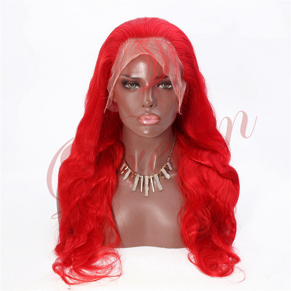 Remy Queen Human Hair Red Body Wave Full Lace Wig 130% Medium Density Plucked With Baby Hair