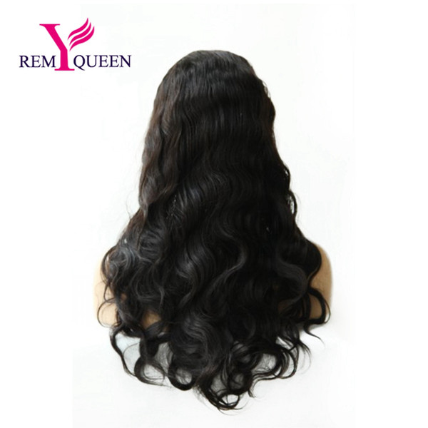 Remy Queen Human Hair 1B# Off Natural Black Body Wave Full Lace Wig 130% Medium Density Plucked With Baby Hair