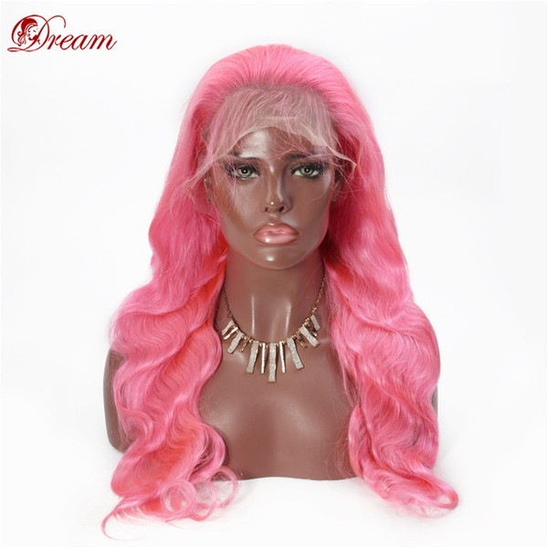 Remy Queen Human Hair Pink Body Wave Full Lace Wig 130% Medium Density Plucked With Baby Hair