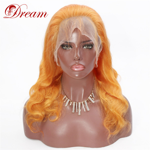 Remy Queen Human Hair Orange Body Wave Full Lace Wig 130% Medium Density Plucked With Baby Hair