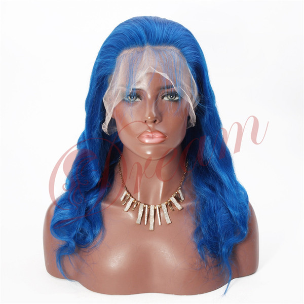 Remy Queen Human Hair Blue Body Wave Full Lace Wig 130% Medium Density Plucked With Baby Hair