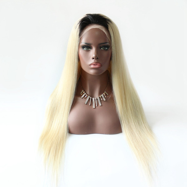 Dream Remy Queen Grade 9A Brazilian Human Hair Full Lace Wig Two Tone Ombre 1B 613 Dark Roots Blonde Silky Straight