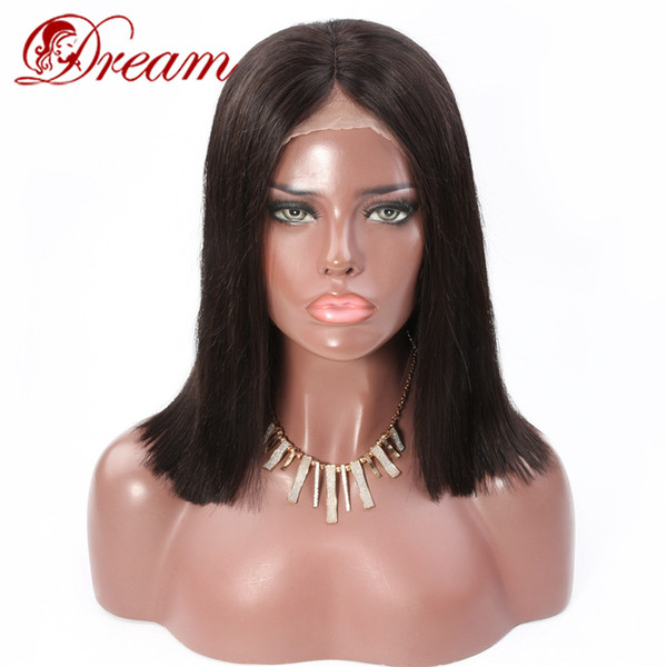 Dream Remy Queen 8a middle part Lace Front Bob Wig Natural Color Straight 150% Density Human Hair Bob Wigs For Black Women Bleached Knots