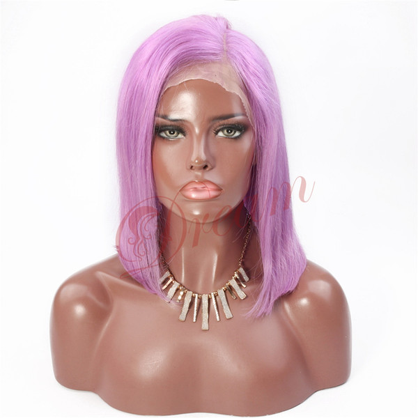 Dream Remy Queen 8a left part Full Lace Bob Wig Purple Straight 150% Density Human Hair Bob Wigs For Black Women Bleached Knots