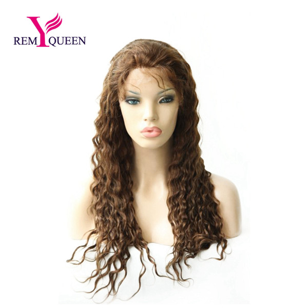 Dream Remy Queen 4# Deep Wave Full Lace Wig 100% Human Hair 130% Medium Density Bleached Knots