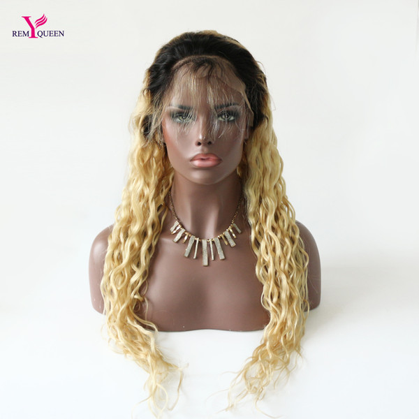 Dream Remy Queen Virgin Human Hair Two Tone Ombre 1B 613 Dark Roots Blonde Natural Wave Full Lace Wig For Beauty Grade 9A Natural hairline